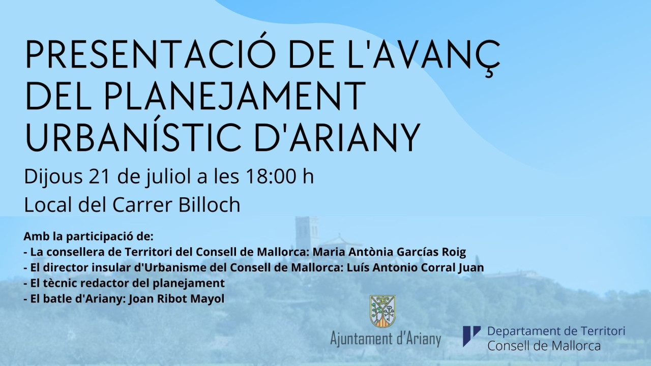 PRESENTACIÓ DE L'AVANÇ DEL PLANEJAMENT URBANÍSTIC D'ARIANY